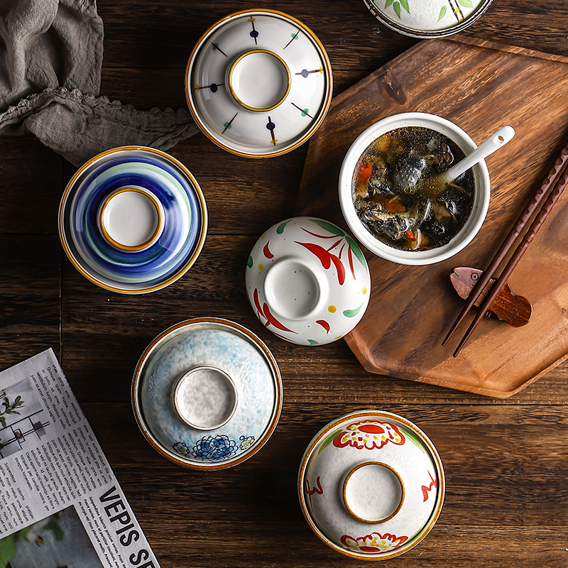 Japanese - style tableware with cover small stew soup bowl ceramic cup home soup bowl steaming bowl of steamed egg cup porringer tureen