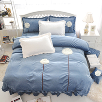 Korean princess style velvet bed four-piece girl heart double-sided coral velvet winter thick short flannel