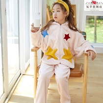 Childrens flannel pajamas set children boys and girls coral velvet home wear autumn and winter Autumn New