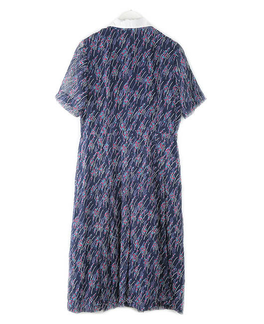 vintage古着孤品日本制雪纺碎花娃娃款文艺复古甜美直筒长连衣裙6