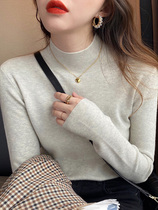 Wool bottoming shirt women's autumn and winter new black semi-high collar sweater Joker foreign style long sleeve slim jacket