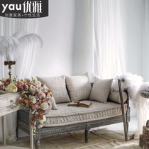 American full solid wood sofa retro old rattan sofa French carved fabric sofa European ins sofa bed