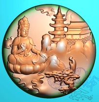 Landscape Guanyin enlightenment worship Guanyin round card landscape enlightenment Buddha Guanyin jade carving round card pendant fine carving