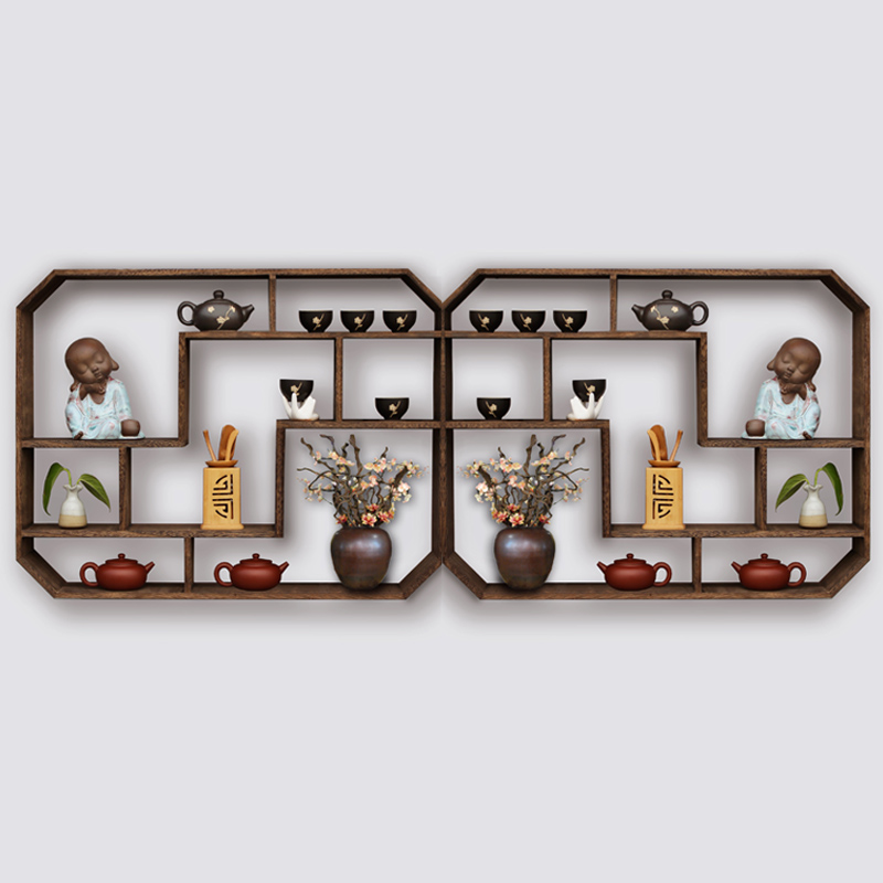 Tea shelf hanging wall shelf rich ancient frame wall cup teapot Tea accessories receive a shelf