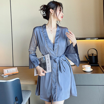 Sexy Ice Silk Sleeping Robe Suit Womens Dorsal Silk Sleeping Dress Spring Autumn New Advanced Sensary Satin Palate Home Conserved Summer Pyjamas