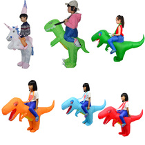 Adult childrens role-playing with parent-child party funny activity dinosaur gas mold people wearing riding dinosaur inflatable clothes
