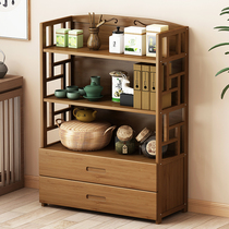 Living room Tea room storage shelf Room small storage Multi-layer solid wood floor-to-ceiling bedside sofa Rear entrance Nanzhu bookshelf
