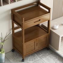 Modern Nanzhu mobile tea car Classical multi-function tea table Small simple tea table Dining side cabinet with door with drawer