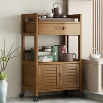 Modern floor-to-ceiling pulley Living room office mobile solid wood Nanzhu tea room Tea cabinet locker Multi-layer shelf