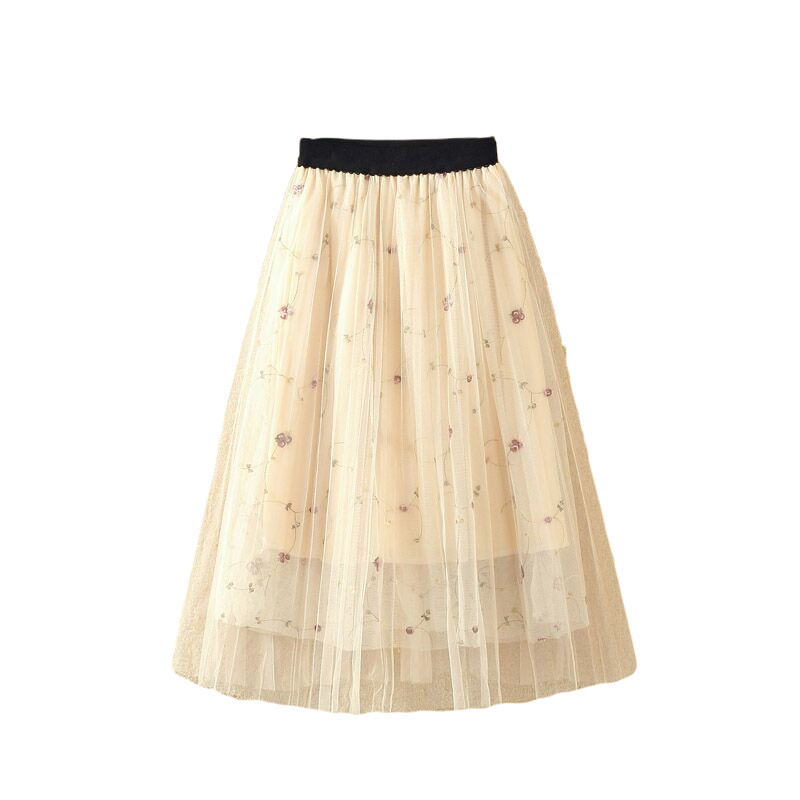 网红款四季可穿百褶网纱裙女中长款高腰显瘦a字蓬蓬裙大摆半身裙