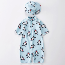 Childrens swimsuit boy sunscreen conjoined cute beach seaside baby short sleeve hooded hot spring swimming set