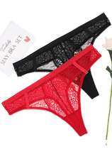 Thong panties female lace panties sexy T pants Sex temptation Black big red transparent hollow thong
