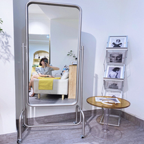 Designer full-length mirror Vertical fashionable full-length mirror Light luxury stainless steel floor-to-ceiling mirror Movable full-body fitting mirror