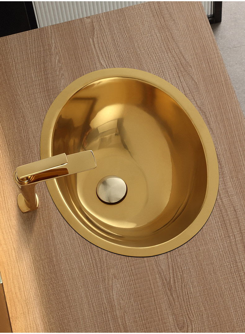 壮钢304不锈钢金色椭圆形台下盆洗手盆单盆嵌入式黑色洗脸盆水槽