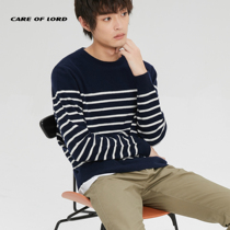 CAREOFLORD2020 autumn winter New pint men cashmere trekter round neck striped wool cover headblouse sweater