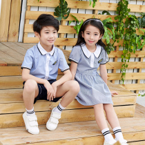 Kindergarten uniform summer dress British style childrens class uniform lapel short sleeve set primary school uniform graduation costume