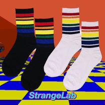 90s nostalgic retro rainbow striped socks Japan Harajuku cotton skateboard socks sports socks women socks