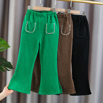 Girls' micro-horn pants Spring and autumn 2022 Fall new children's trousers Early childhood autumn flamboyant pearl pants tide