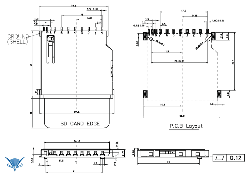 【telesky】【长体】sd卡座 sd卡槽 不带自弹