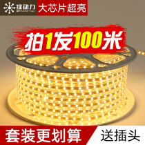 100 meters installed LED light strip three-color color household living room ceiling line light outdoor super bright waterproof soft light strip
