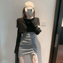 Goddess Temperament Set Sweater Drawstring Sexy Skirt base skirt Dress Women Two-Piece Women Summer