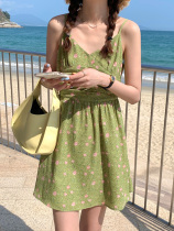 Floral dress womens summer gentle sling small Man design sense niche seaside resort beach chiffon skirt