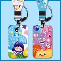 Bus card protective cover cartoon cute student meal card campus access control subway door card cover keychain girl pick-up kindergarten badge work card label lanyard citizen card protection cover