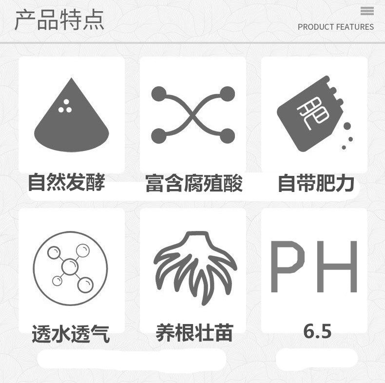 商品描述视频展示粒径规格6升装发酵松针土,18升通用营养土,12升酸性