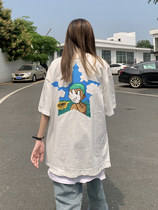 Legal aliens blue sky white clouds stars short-sleeved T-shirt female ins trendy brand large size top male loose oversize