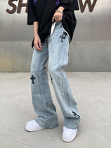 Legal Aliens European and American Crowe cross micro flared jeans womens summer high waist straight loose pants mens tide