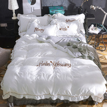 Cotton nude sleeping four-piece Princess cotton non-slip bed skirt lace quilt cover sheets girl heart bed solid color