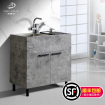 304 stainless steel commercial integrated one cabinet kitchen wash basin sink double slot black balcony floor-to-ceiling washing wardrobe