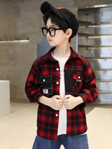 Boy Shirt Spring Autumn 2022 New Korean Version Foreign Air Striped Shirt Children Casual Cardiovert Plaid Long Sleeve Blouse