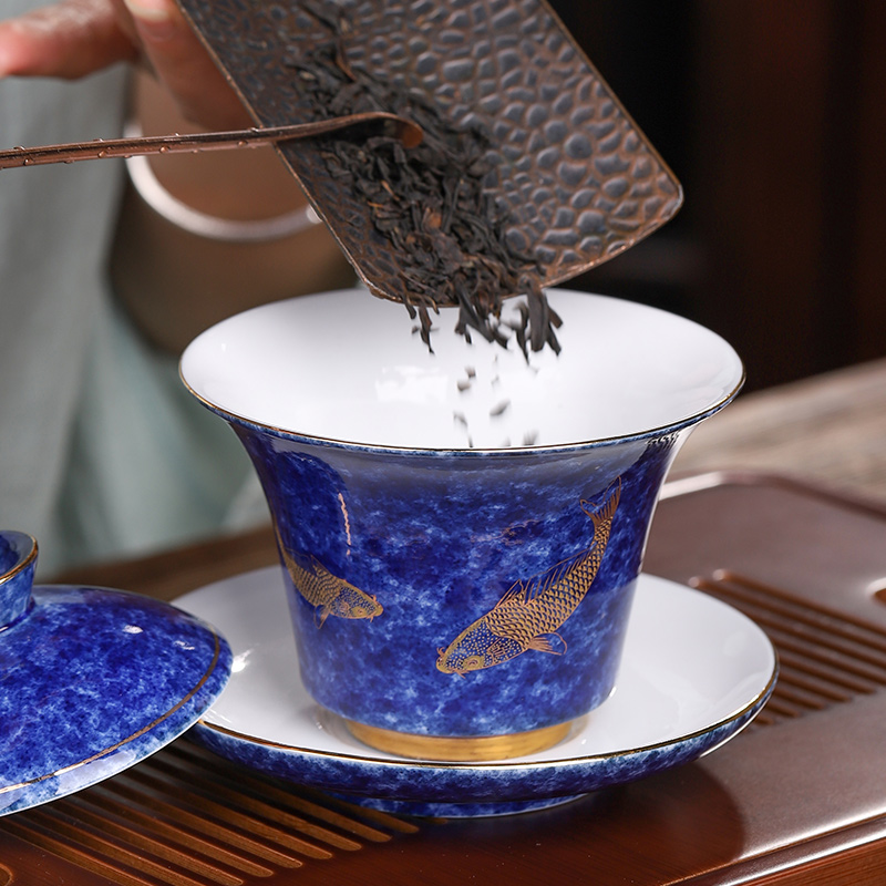 Koi household custom tea sets tea gift box brocade carp ceramic tea sets kung fu tea set ideas