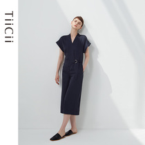 TiiCi One Style Elegant Conjoined Pants Acetate Satin Lady Spring Summer Advanced Broadlegged Pants Belt Adjustable H Type