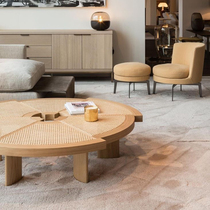 Nordic simple cassina middle rattan woven coffee table Solid wood round living room household log bed and breakfast tea table table
