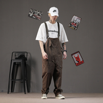 Men's suspender pants trendy straight loose work suit hip hop couple old man suspender pants