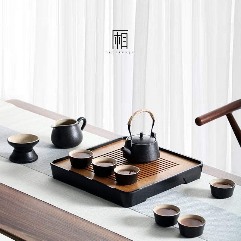 Japanese set kung fu tea set home bubble tea ceramic tea cup tea tray vintage stoneware office parlor