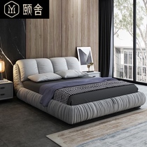 Nordic fabric double bed Simple modern master bedroom Tatami soft bag wedding bed ins wind net red 1 8-meter bed