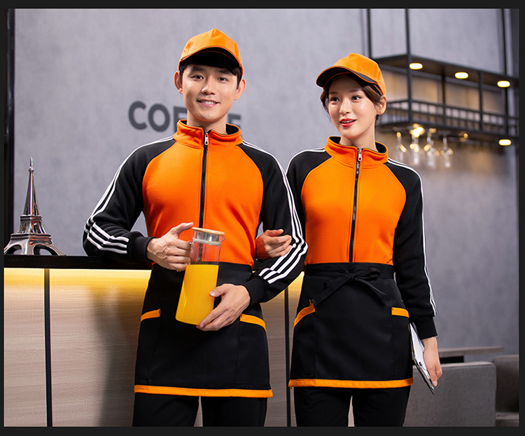 工作服秋冬装外套酒店餐饮奶茶网咖汉堡店烧烤超市服务员工装卫衣