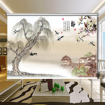 Curtain roller curtain Zen landscape Buddha figure Office Living room Study entrance partition Shade insulation background Window decoration