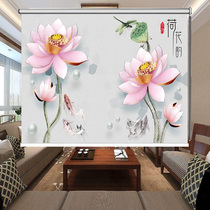 Curtain hole-free 3D three-dimensional rich and auspicious fortune treasure living room Bedroom study partition sunscreen background roller curtain