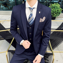 Bridegrooms wedding dress suit mens suit Korean trend business casual dress mens three-piece British suit