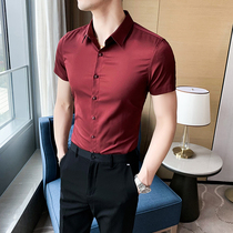2021 spring and summer new mens shirt short sleeve solid color shirt youth business leisure tide Korean slim stretch size