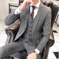 Suit suit male Korean slim fit vintage wool casual suit Groom wedding suit Autumn and winter dress business