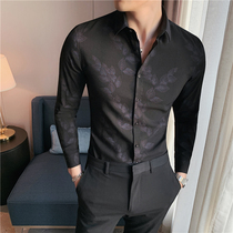 2021 spring new mens flower shirt Korean slim long sleeve mens shirt youth trend mens shirt size