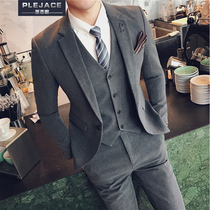 Suit suit mens three-piece suit Korean version slim formal business suit groom wedding dress Male stretch suit tide