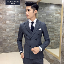 Double-breasted suit suit mens three-piece suit Korean slim casual small suit British male wedding dress autumn and winter