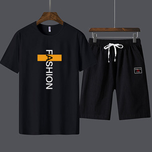 短袖/运动套装潮短袖t恤夏季纯色夏天学生休闲套装男装青年