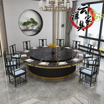 Hotel Electric Dining Table Big Round Table Club Restaurant Modern New Chinese Solid Wood Automatic Rotating Turntable Imitation Marble